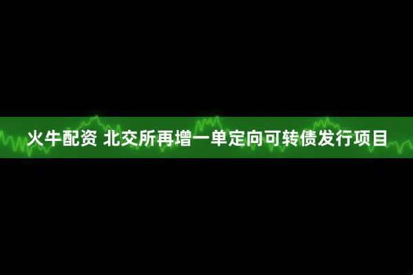 火牛配资 北交所再增一单定向可转债发行项目
